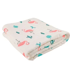 Flamingo White Medium Muslin Blanket