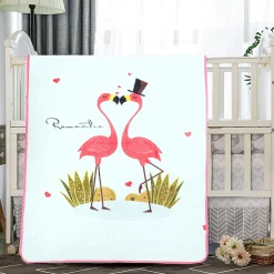 Flamingoes in Love White One Ply Blanket
