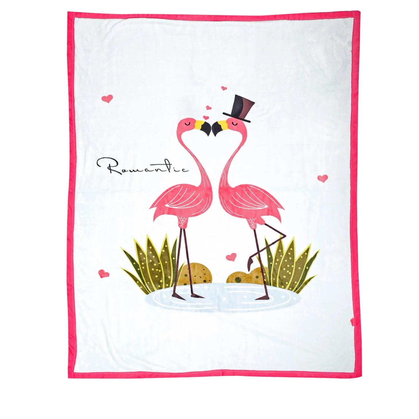 Flamingoes in Love White And Red Two-Ply Blanket