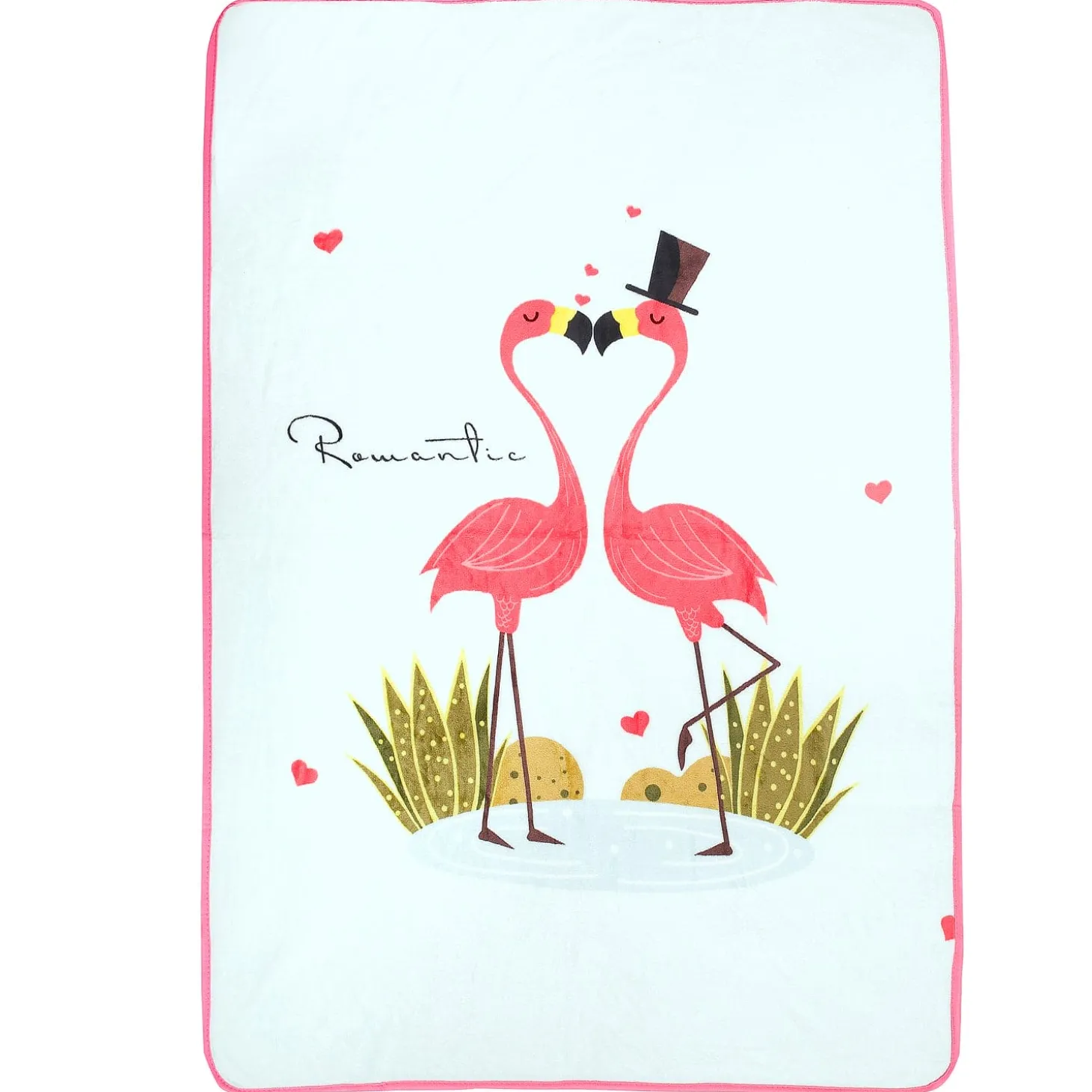 Flamingoes in Love White One Ply Blanket