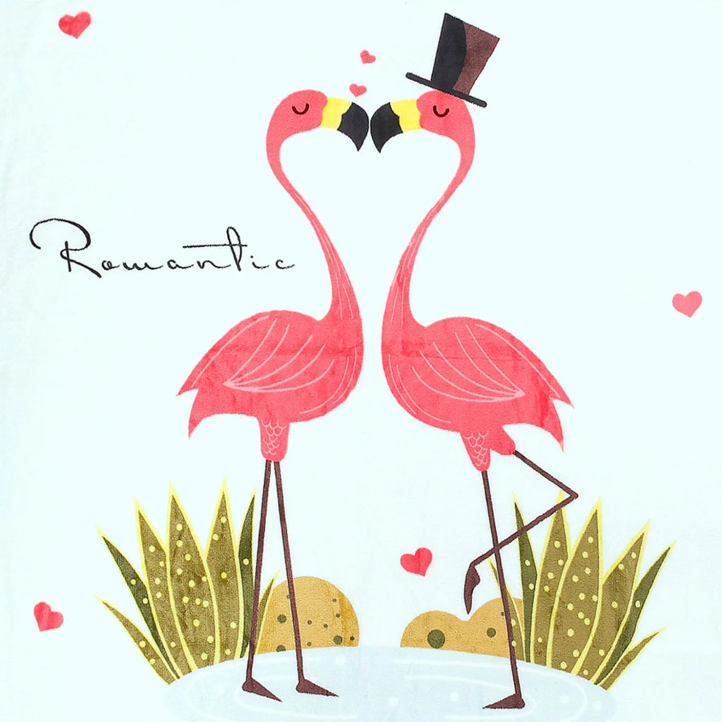 Flamingoes in Love White One Ply Blanket