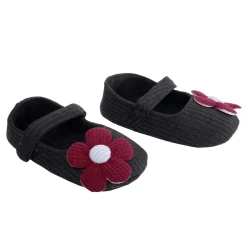 Floral Applique Black And Red Booties
