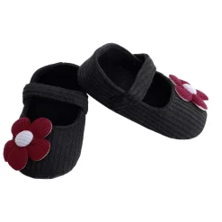 Floral Applique Black And Red Booties