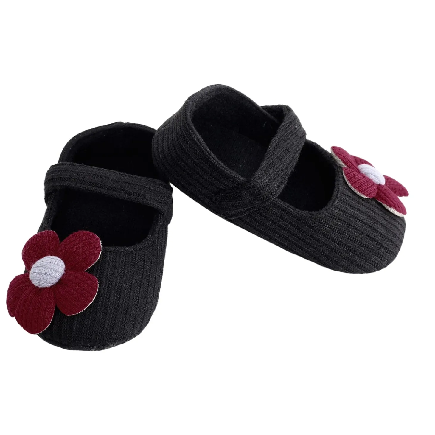 Floral Applique Black And Red Booties