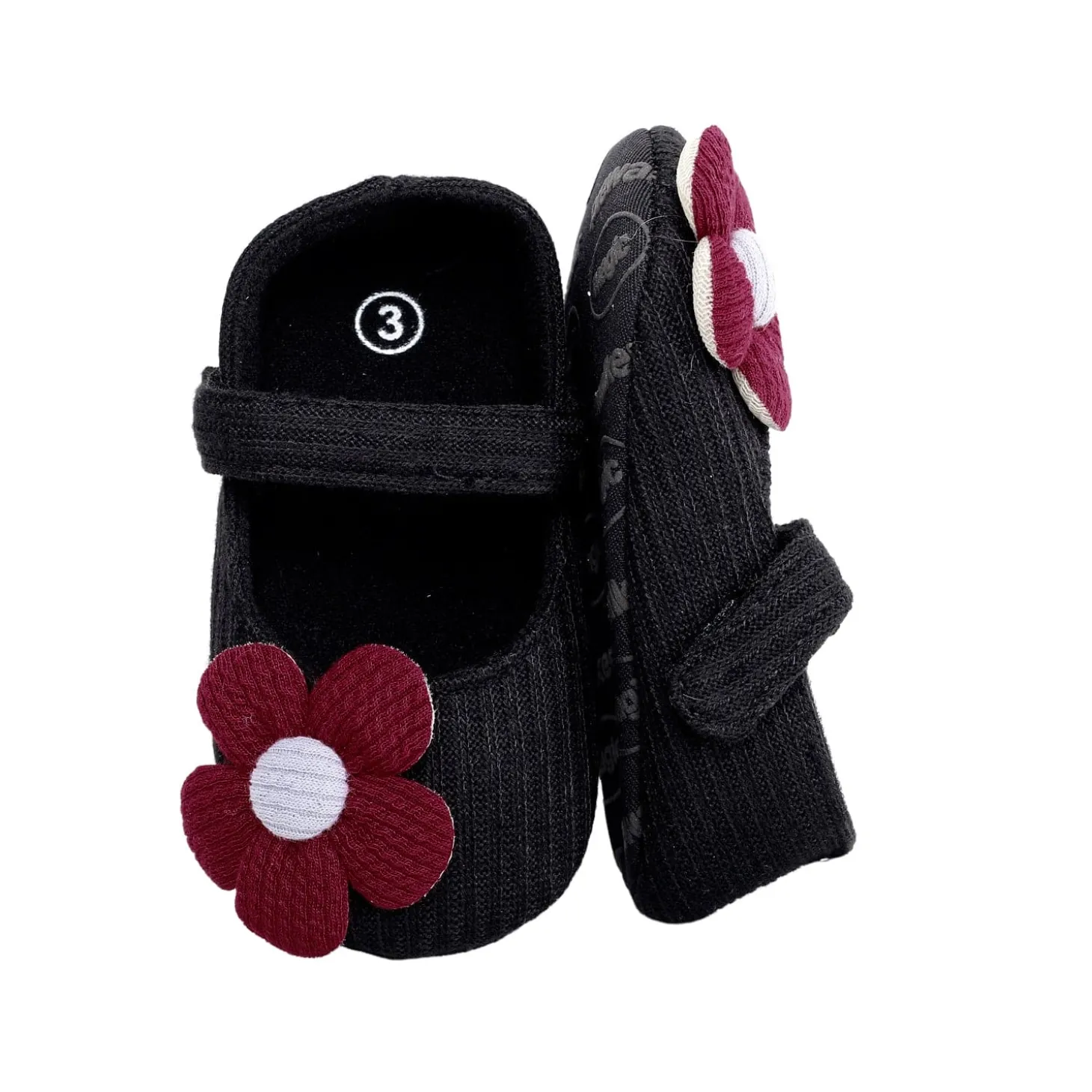 Floral Applique Black And Red Booties