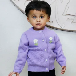 Floral Embroidery Premium Full Sleeves Knitted Sweater - Purple