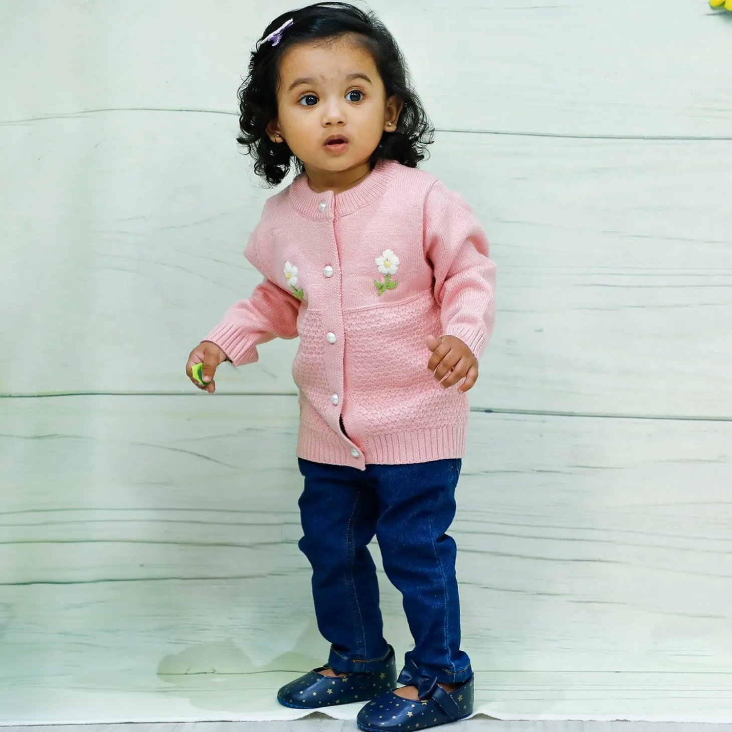 Floral Embroidery Premium Full Sleeves Knitted Sweater - Pink
