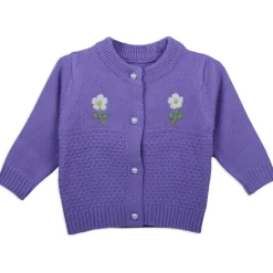 Floral Embroidery Premium Full Sleeves Knitted Sweater - Purple