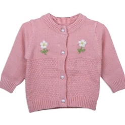 Floral Embroidery Premium Full Sleeves Knitted Sweater - Pink