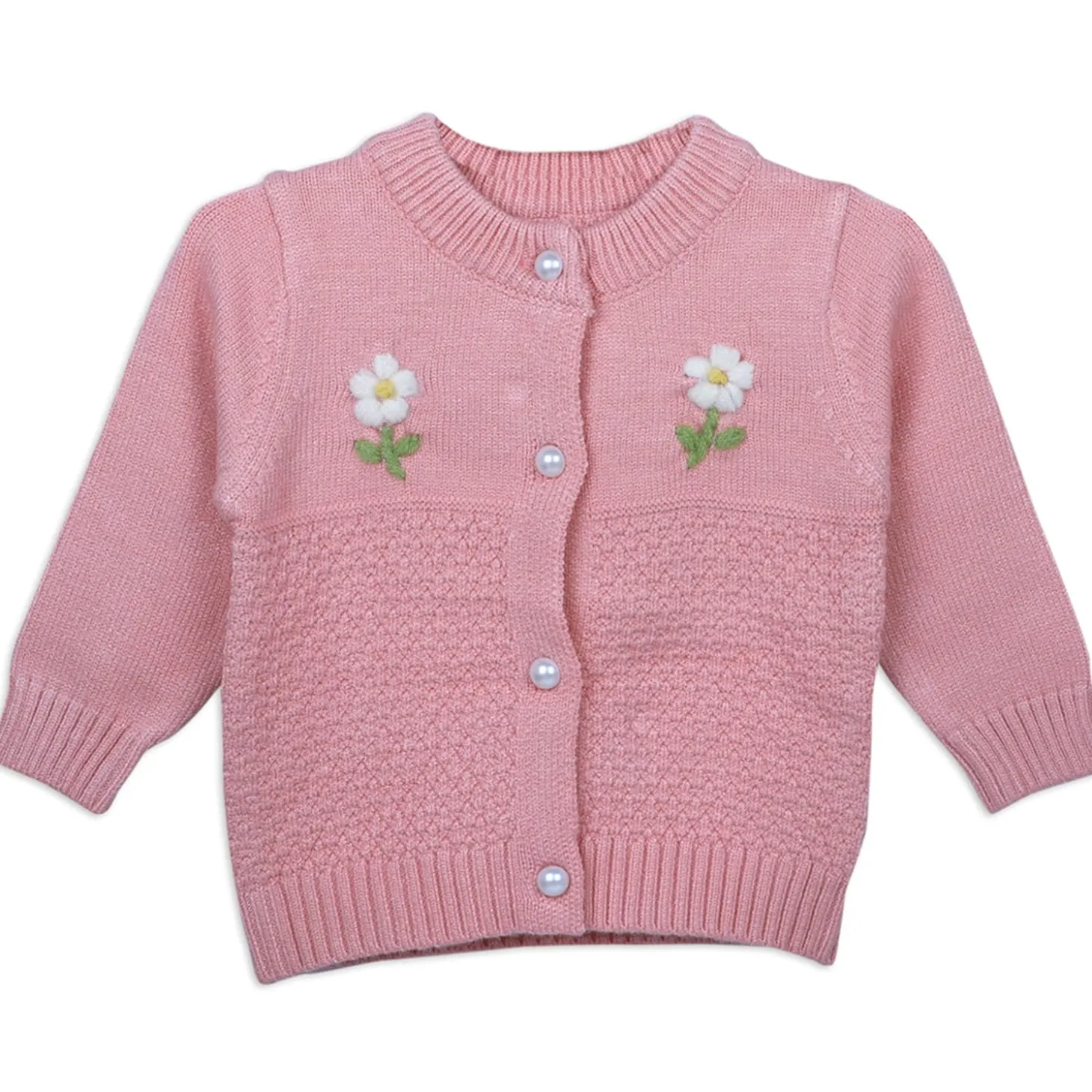 Floral Embroidery Premium Full Sleeves Knitted Sweater - Pink