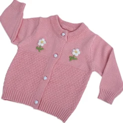 Floral Embroidery Premium Full Sleeves Knitted Sweater - Pink