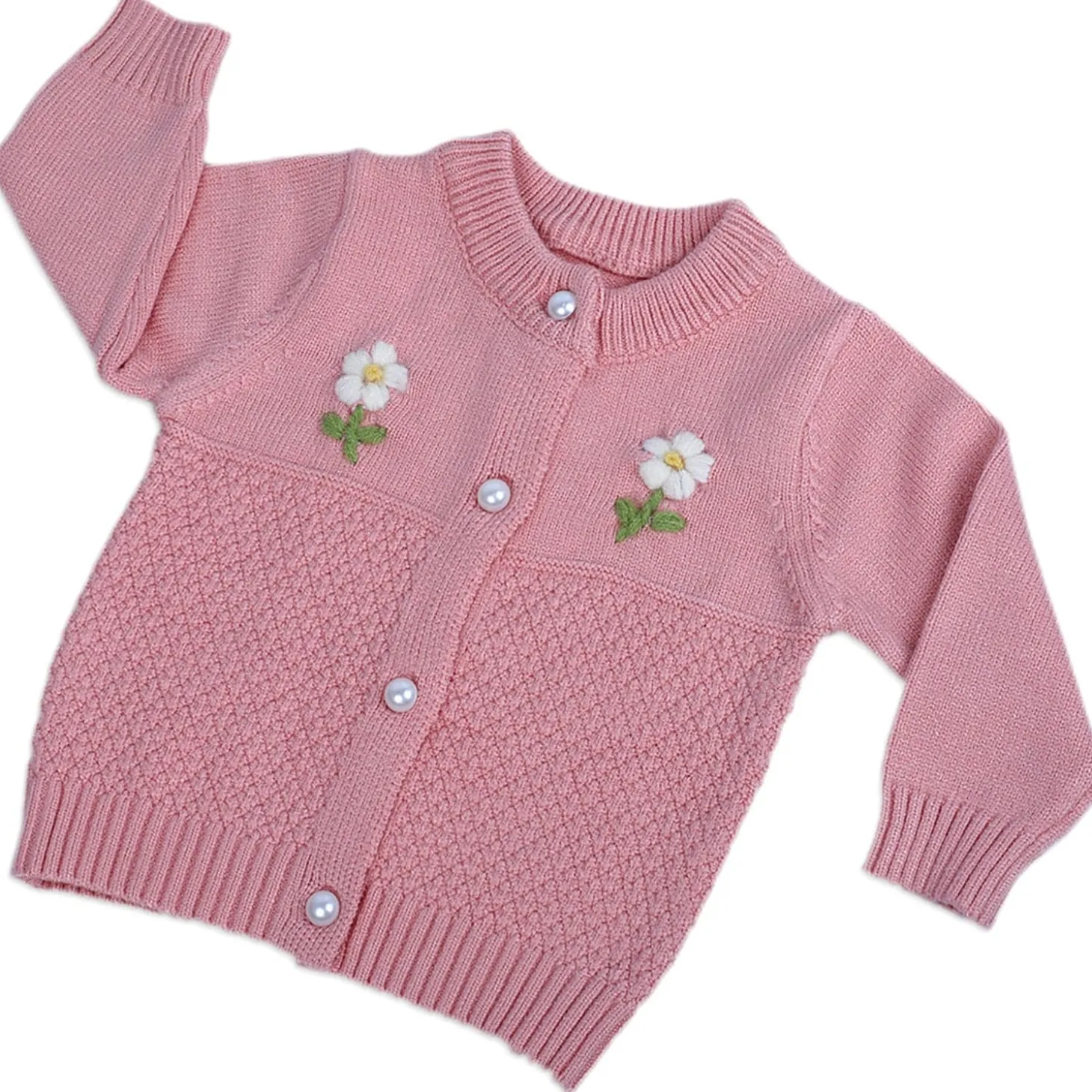 Floral Embroidery Premium Full Sleeves Knitted Sweater - Pink