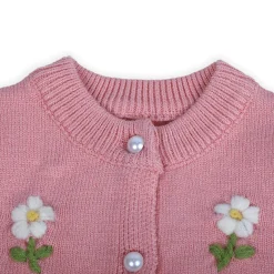 Floral Embroidery Premium Full Sleeves Knitted Sweater - Pink