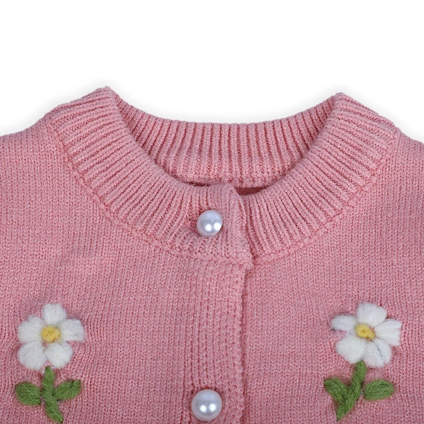 Floral Embroidery Premium Full Sleeves Knitted Sweater - Pink