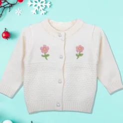 Floral Embroidery Premium Full Sleeves Knitted Sweater - Off White