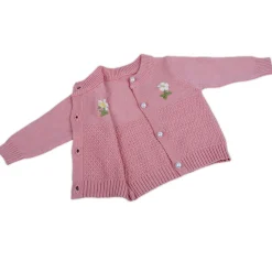 Floral Embroidery Premium Full Sleeves Knitted Sweater - Pink