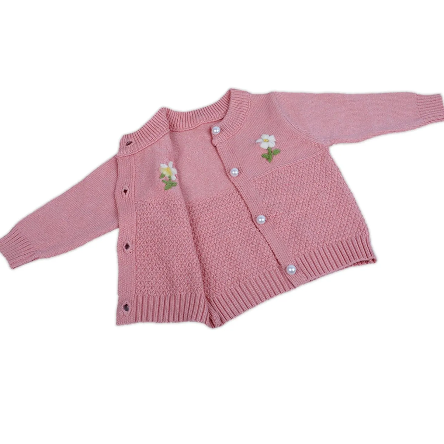 Floral Embroidery Premium Full Sleeves Knitted Sweater - Pink