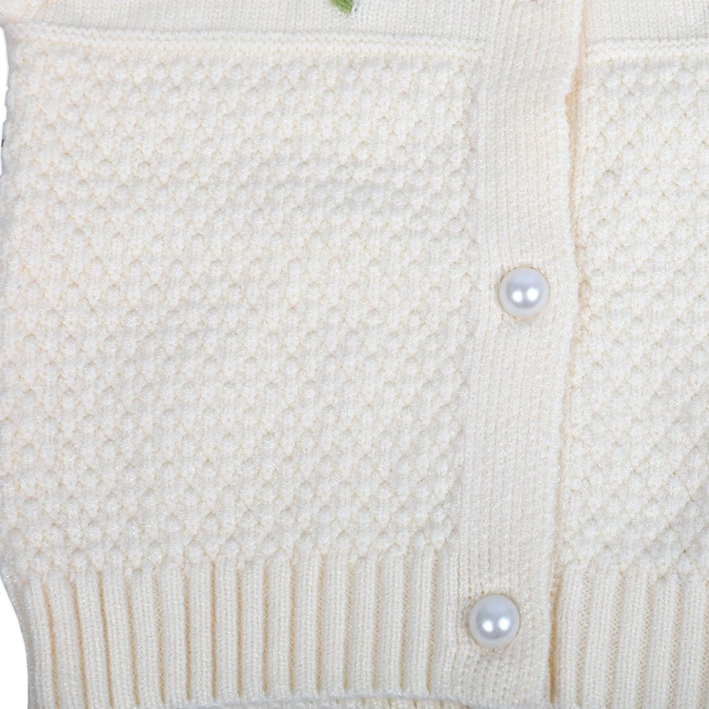 Floral Embroidery Premium Full Sleeves Knitted Sweater - Off White