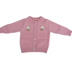 Floral Embroidery Premium Full Sleeves Knitted Sweater - Pink