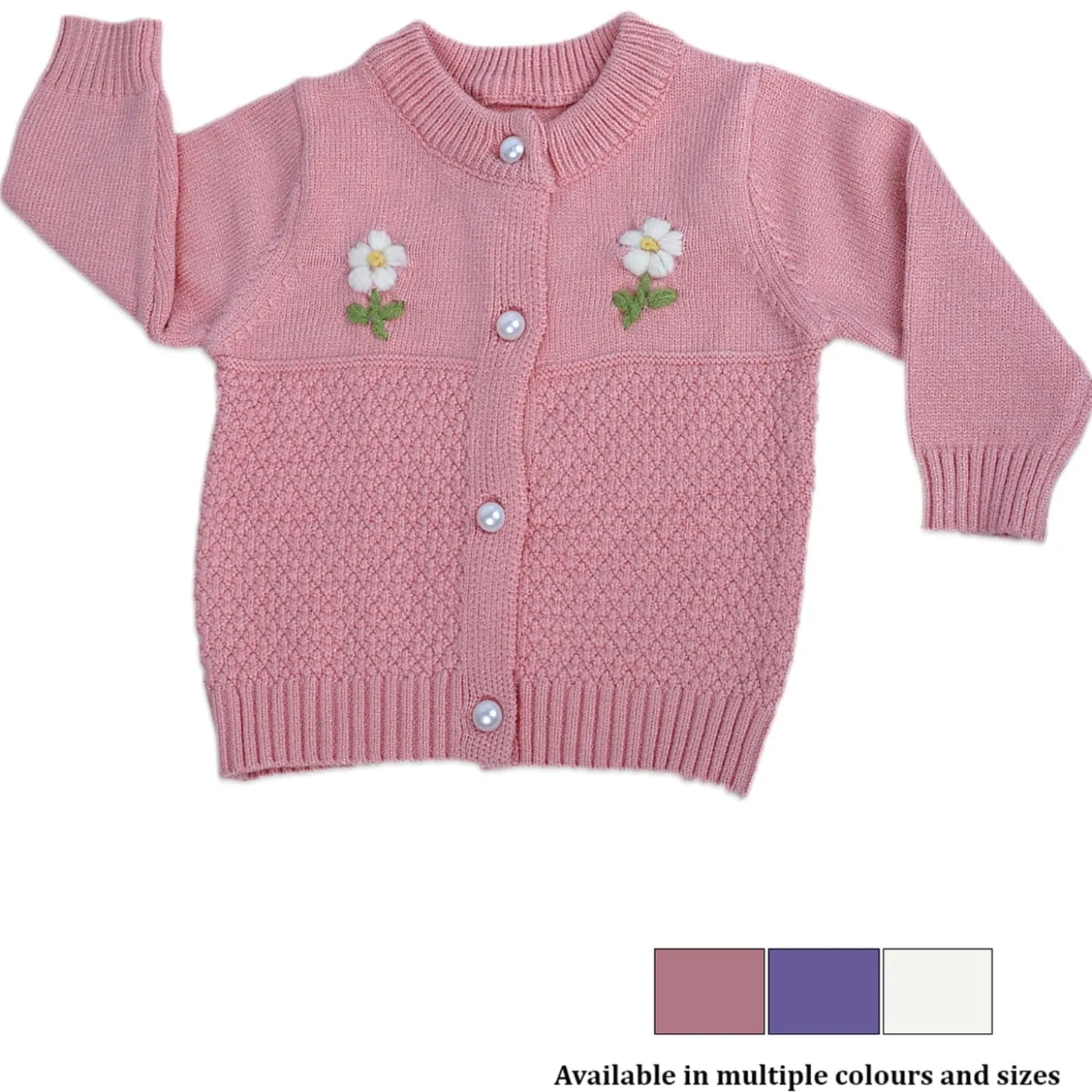 Floral Embroidery Premium Full Sleeves Knitted Sweater - Pink