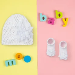 Floral White Socks And Cap Set
