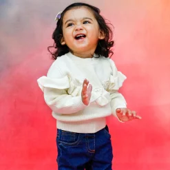 Flowers And Frills Premium Full Sleeves Knitted Sweater - Off White