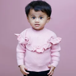 Flowers And Frills Premium Full Sleeves Knitted Sweater - Pink