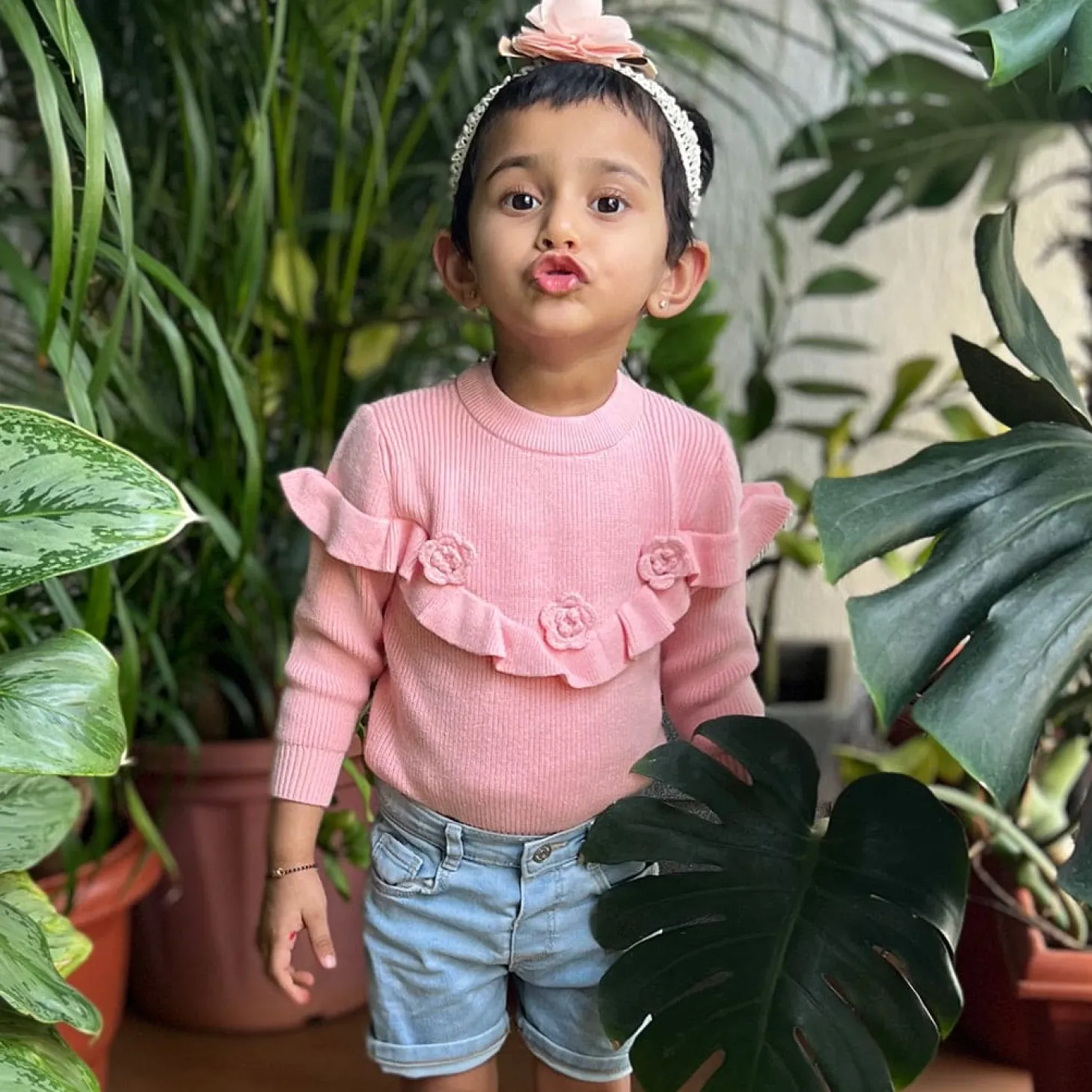 Flowers And Frills Premium Full Sleeves Knitted Sweater - Peach