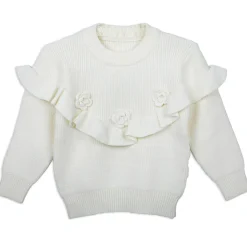 Flowers And Frills Premium Full Sleeves Knitted Sweater - Off White