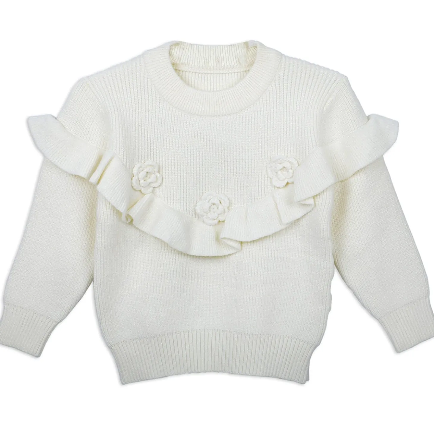 Flowers And Frills Premium Full Sleeves Knitted Sweater - Off White