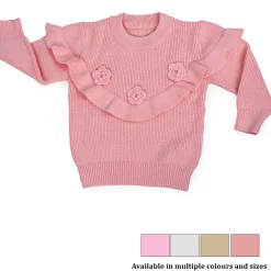 Flowers And Frills Premium Full Sleeves Knitted Sweater - Peach