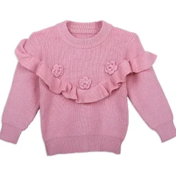 Flowers And Frills Premium Full Sleeves Knitted Sweater - Pink