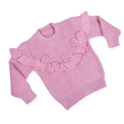 Flowers And Frills Premium Full Sleeves Knitted Sweater - Pink