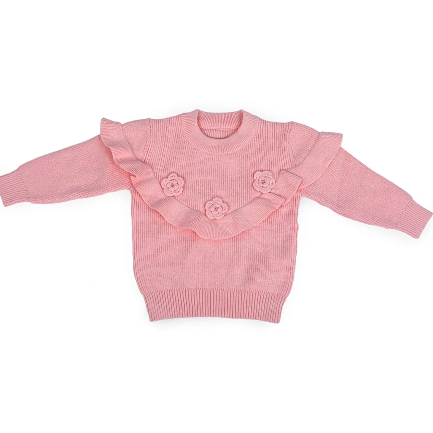 Flowers And Frills Premium Full Sleeves Knitted Sweater - Peach