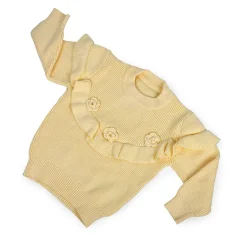 Flowers And Frills Premium Full Sleeves Knitted Sweater - Yellow