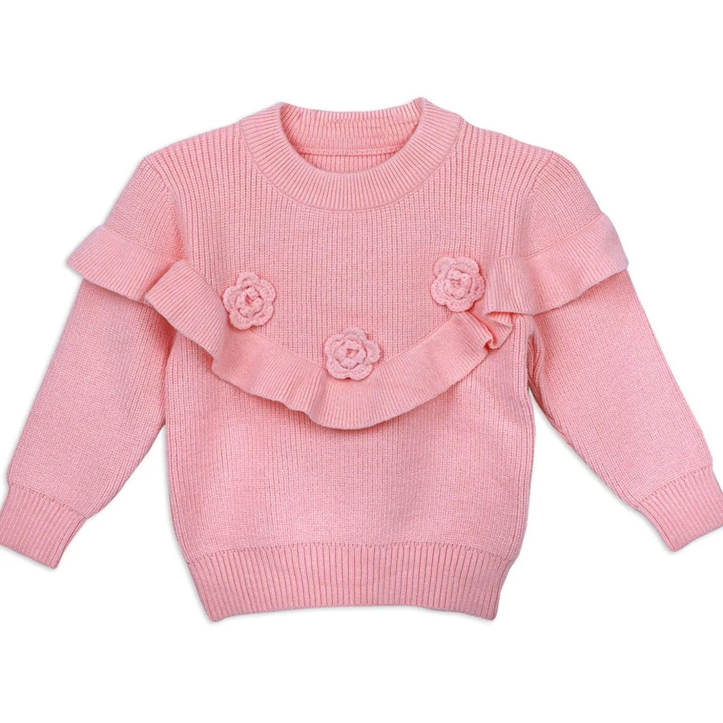 Flowers And Frills Premium Full Sleeves Knitted Sweater - Peach