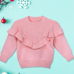Flowers And Frills Premium Full Sleeves Knitted Sweater - Peach