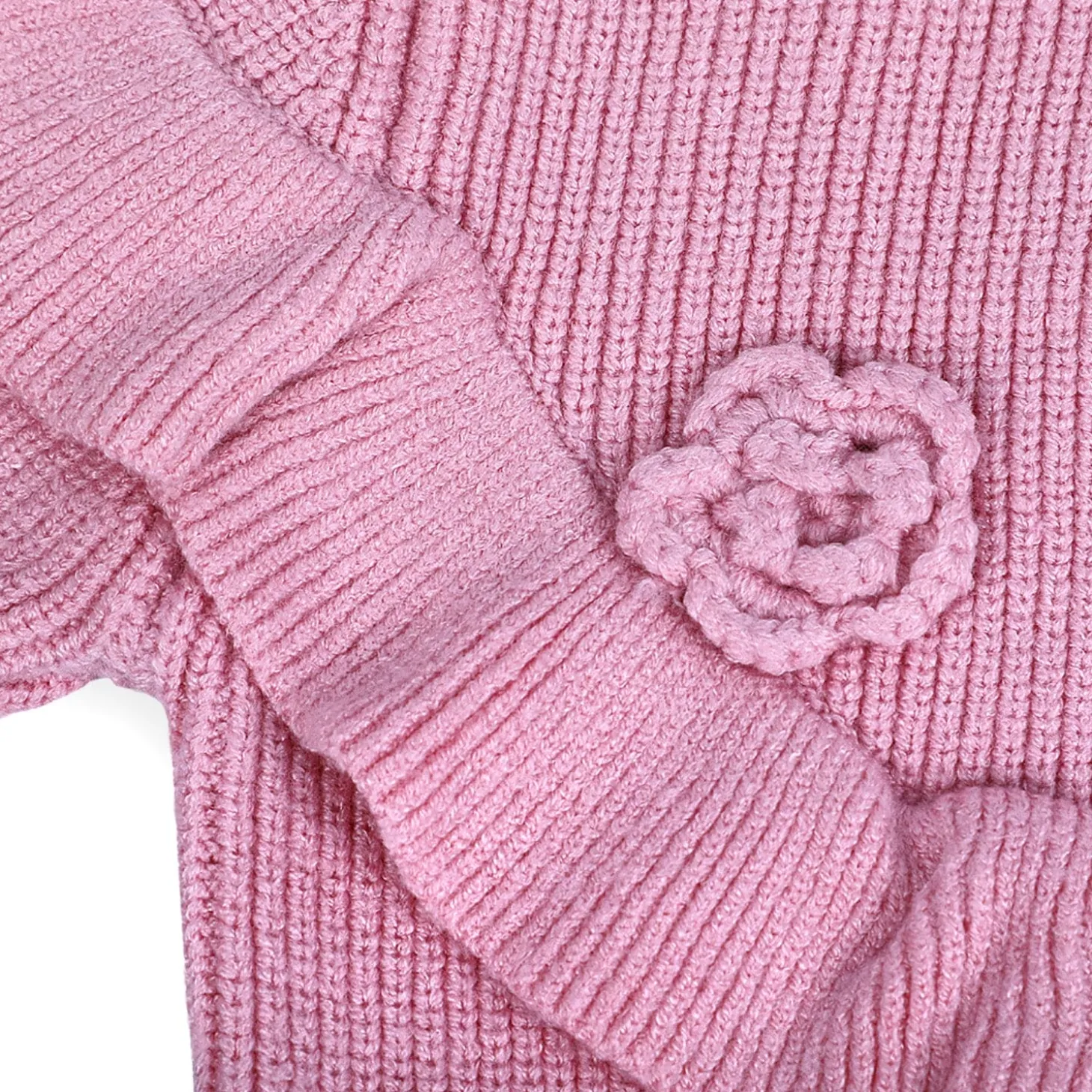 Flowers And Frills Premium Full Sleeves Knitted Sweater - Pink