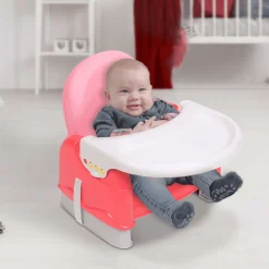 Foldable Feeding Booster Seat Adjustable Height And Food Tray Pink