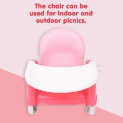 Foldable Feeding Booster Seat Adjustable Height And Food Tray Pink