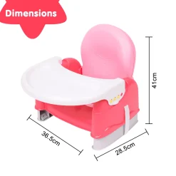 Foldable Feeding Booster Seat Adjustable Height And Food Tray Pink