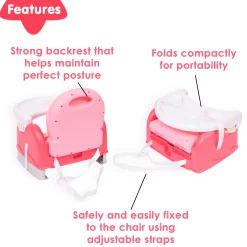 Foldable Feeding Booster Seat Adjustable Height And Food Tray Pink
