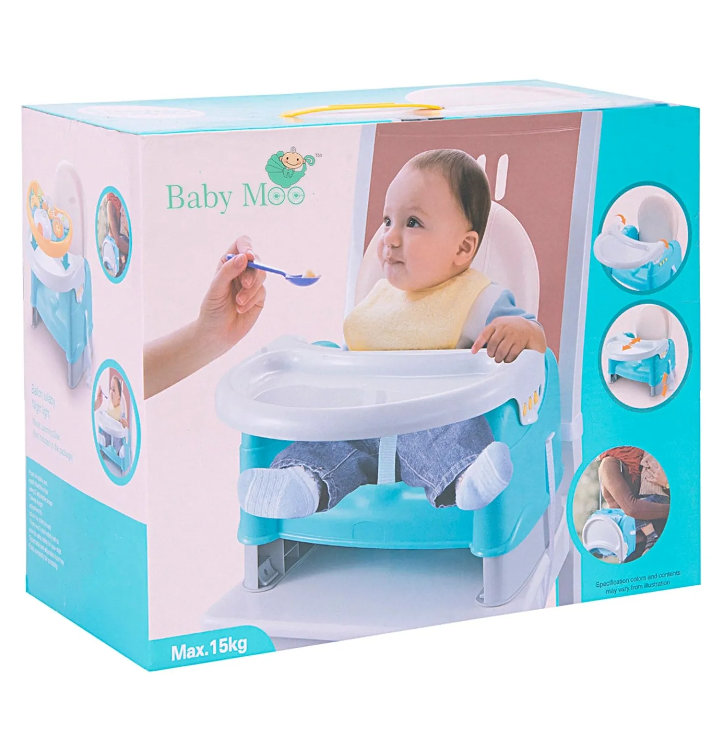 Foldable Feeding Booster Seat Adjustable Height And Food Tray Blue