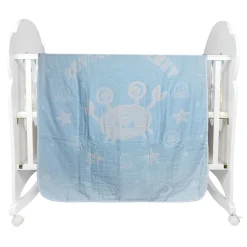 Fun in the Ocean Sky Blue Embossed Baby Large Muslin Blanket