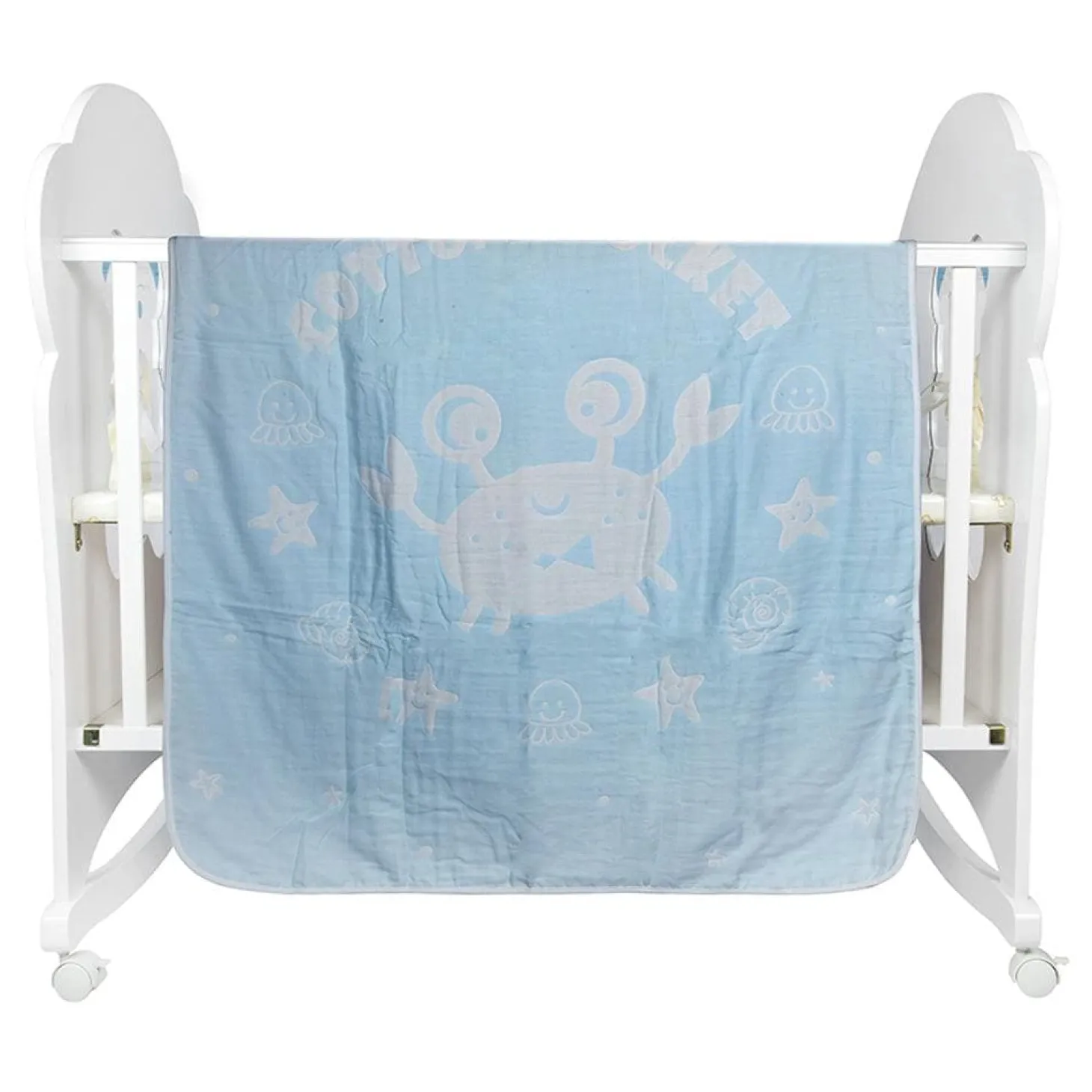 Fun in the Ocean Sky Blue Embossed Baby Large Muslin Blanket