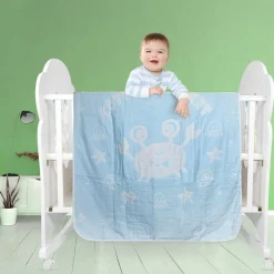 Fun in the Ocean Sky Blue Embossed Baby Large Muslin Blanket