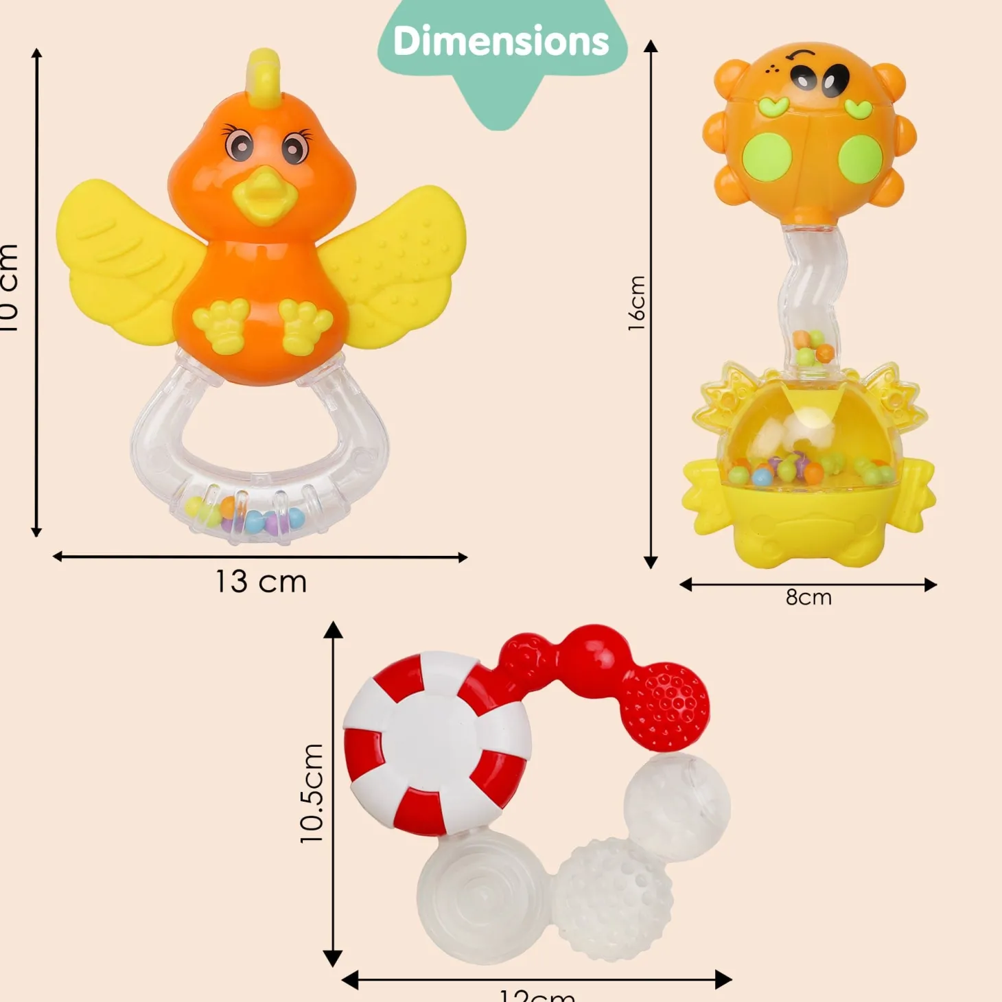 Fun-filled Multicolour Set of 3 Musical Rattle Teether