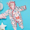 Fuzzy Bunny Blue Winter Quilted Hooded Romper