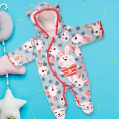Fuzzy Bunny Blue Winter Quilted Hooded Romper