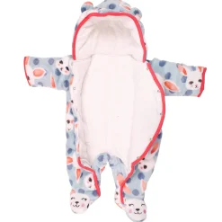 Fuzzy Bunny Blue Winter Quilted Hooded Romper